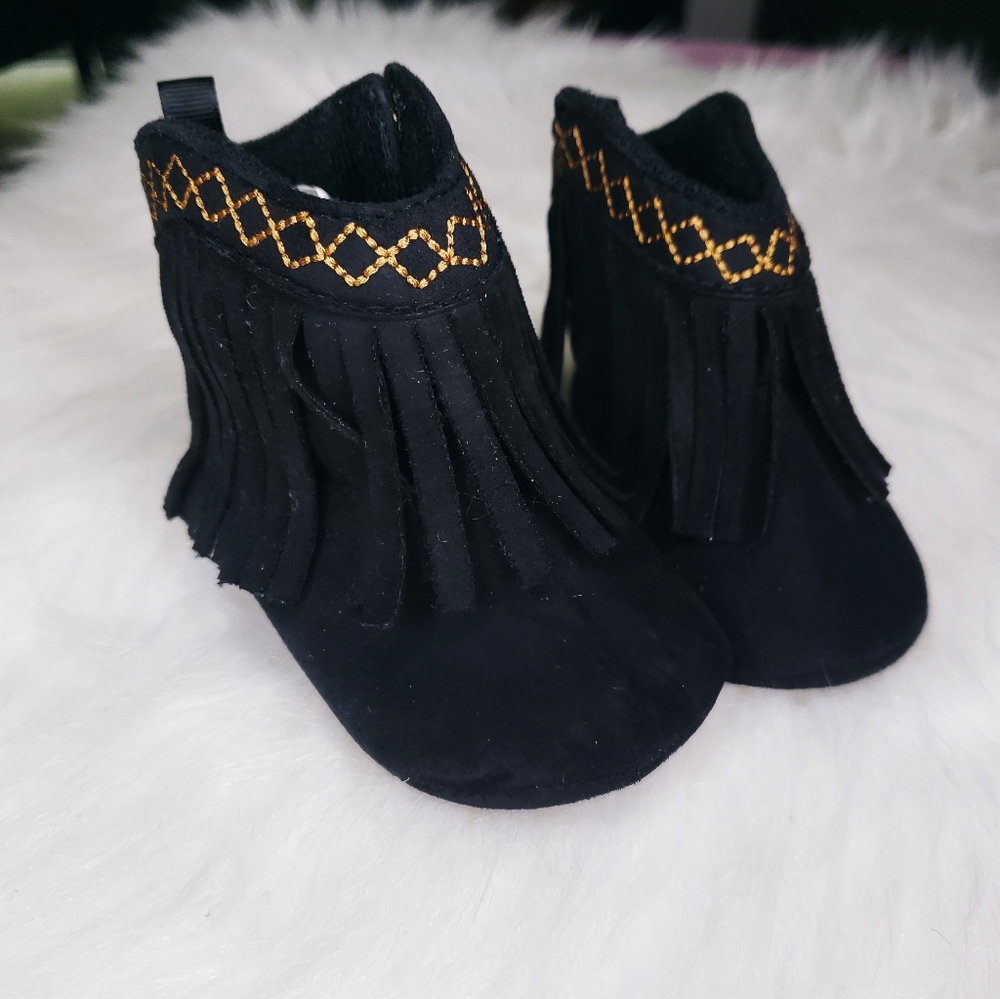 Black Baby Fringe Boots